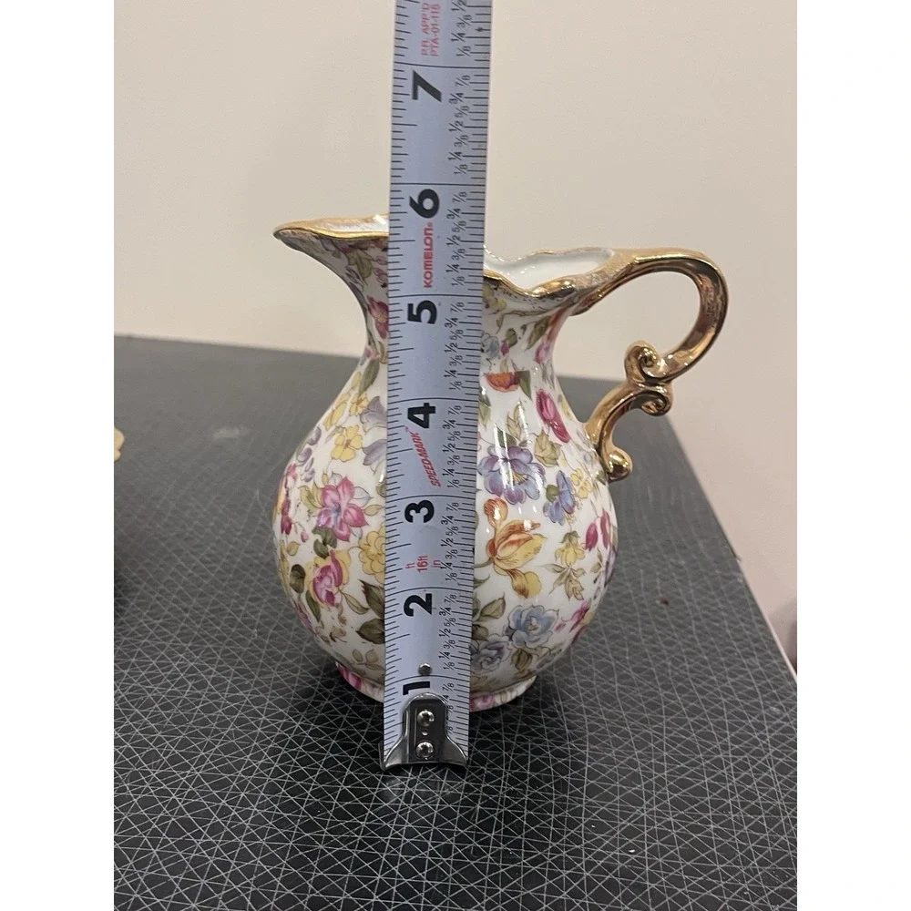 Lefton China Hand Painted Chintz Floral Pitcher.  51/2